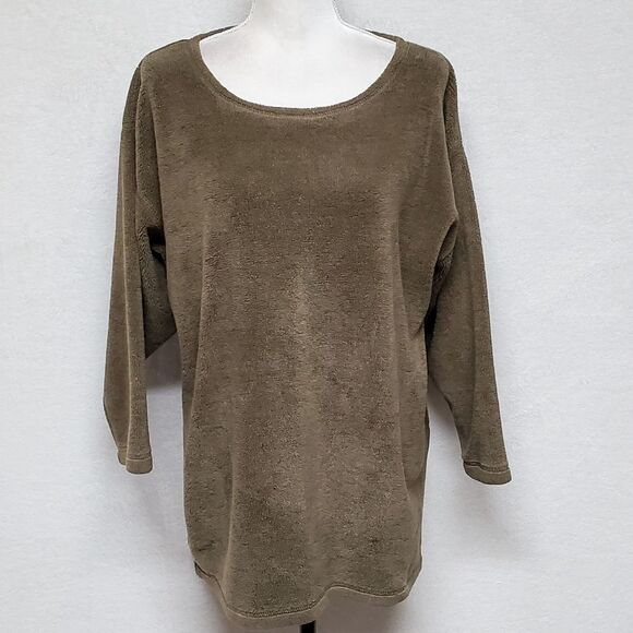 VINTAGE 1990s Moda International Green Terrycloth Oversized Wide Neck Sweater S - Picture 2 of 10